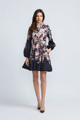 OO LA LA FLORAL ROSE BELTED SHORT DRESS