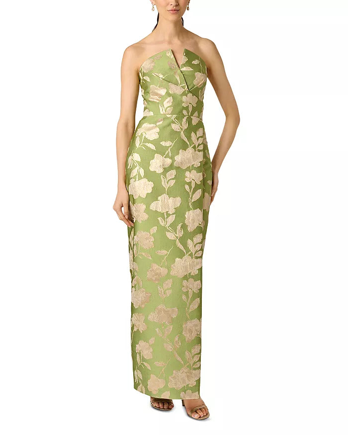AIDAN MATTOX WOVEN JACQUARD LONG DRESS