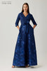 TERI JON METALLIC JACQUARD FLORAL SHIRTDRESS GOWN
