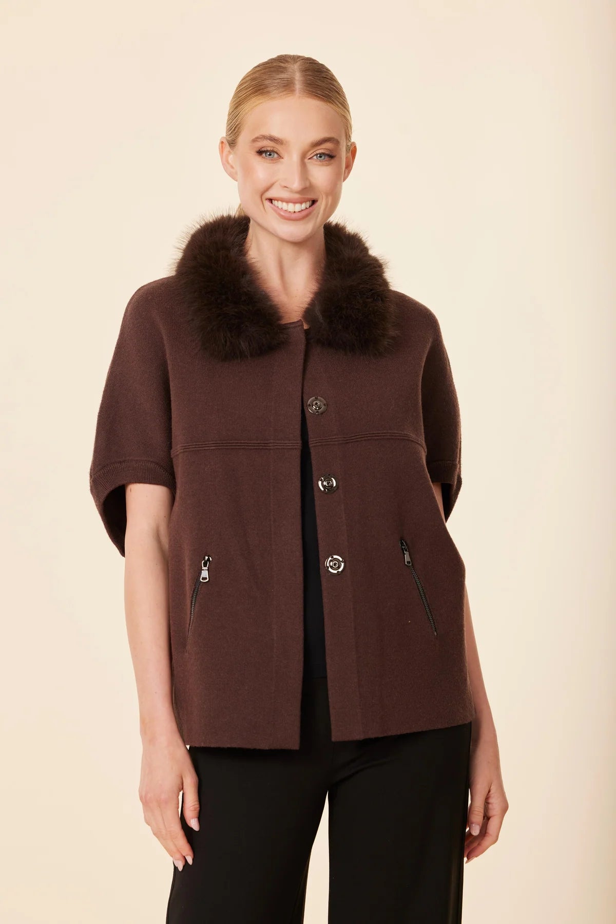 DOLCE CABO FAUX FUR TRIMMED COCOON CARDIGAN
