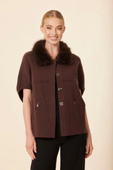 DOLCE CABO FAUX FUR TRIMMED COCOON CARDIGAN
