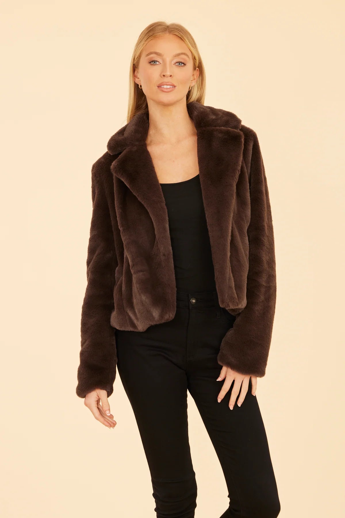 DOLCE CABO PLUSH FAUX FUR NOTCH COLLAR JACKET