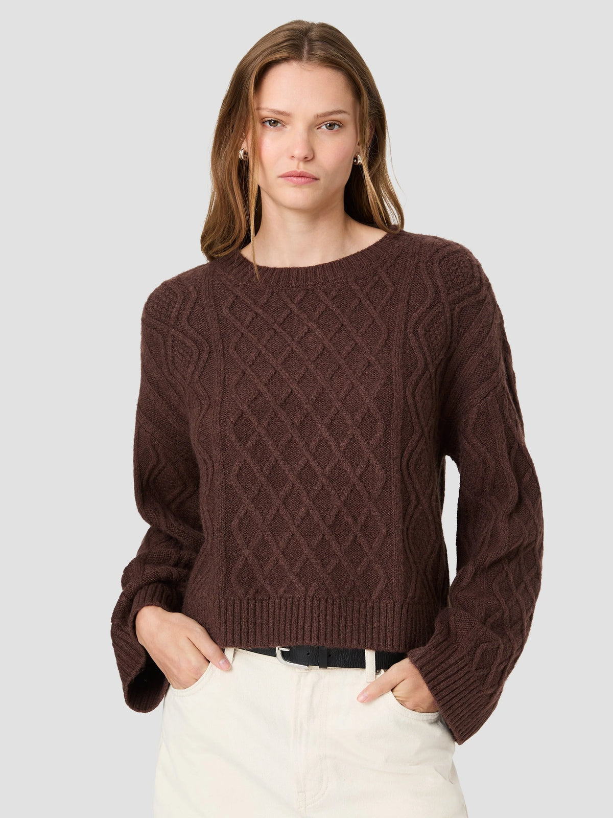 FRENCH CONNECTION WESLEY KNIT CABLE STITCH RELAXED PULLOVER