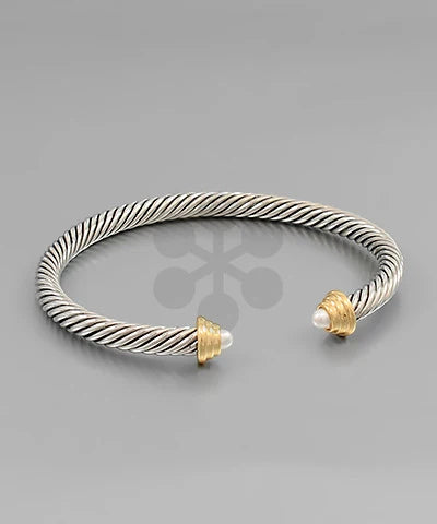 GS CABLE WIRE CUFF BRACELET WITH PEARL