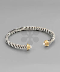 GS CABLE WIRE CUFF BRACELET WITH PEARL