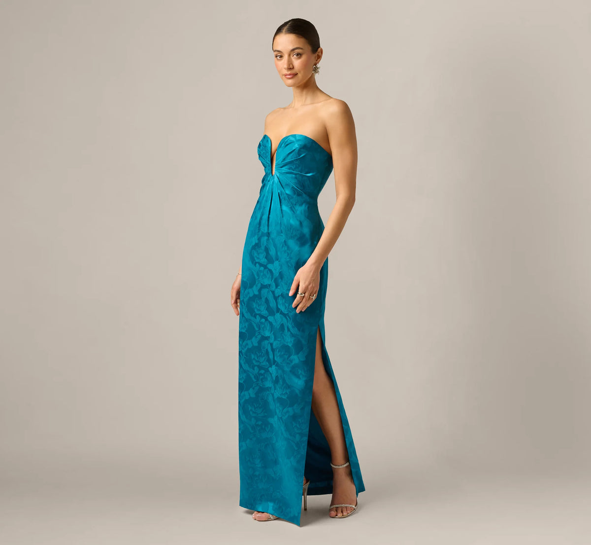 ADRIANNA PAPELL WOVEN JACQUARD LONG DRESS