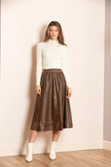 JESSIE LIU PERFORATED PLEATHER GATHERED MIDI SKIRT