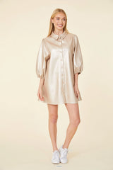 DOLCE CABO METALLIC FAUX LEATHER PUFF SLEEVE DRESS