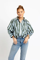 KARLIE STRIPE COLLAR BUBBLE 3/4 SLEEVE TOP