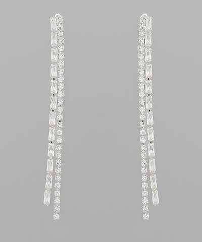 GS CZ BAGUETTE 2 LINE DROP EARRING