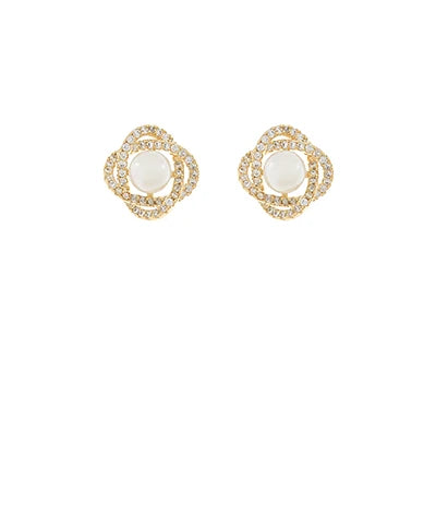 GS PAVE LOVE KNOT & PEARL EARRING