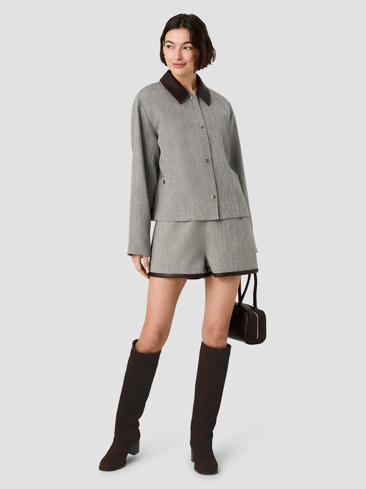 FRENCH CONNECTION SPECKLED HERRINGBONE CROPPED JACKET