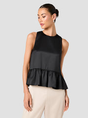 FRENCH CONNECTION CAREY SATIN SLEEVELESS PEPLUM TOP