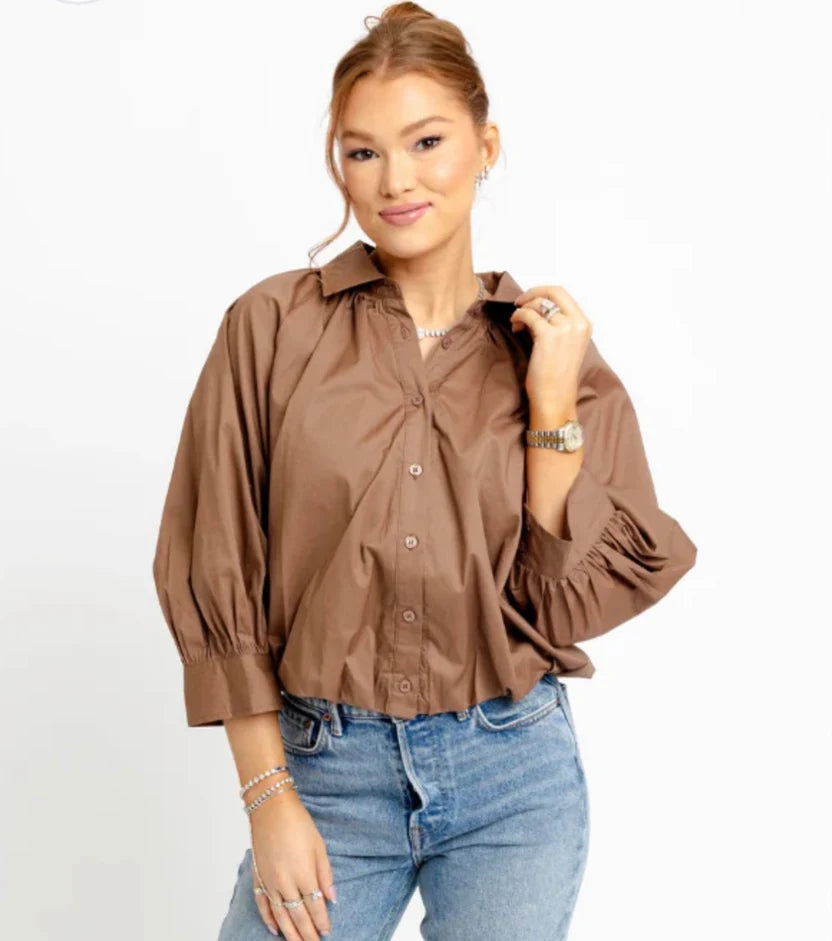 KARLIE POPLIN 3/4 SLV BUBBLE TOP