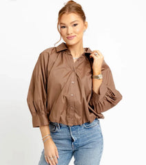 KARLIE POPLIN 3/4 SLV BUBBLE TOP