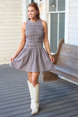 KARLIE CHECK SMOCK SLEEVLESS DRESS