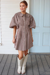 KARLIE STRIPE SCALLOP PUFF SLEEVE SHIRT DRESS