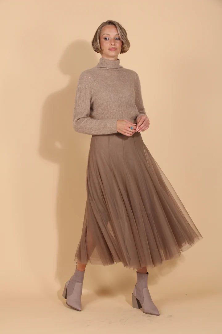 JESSIE LIU EXTRA FINE CASHMERE TURTLENECK SWEATER WITH RHINESTONES