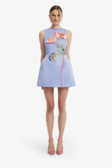 LEO LIN ALI EMBROIDED BOAT NECK MINI DRESS