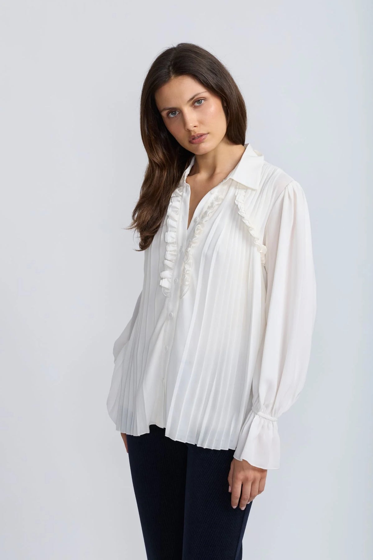 OO LA LA RUFFLE FRONT BLOUSE