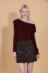 JESSIE LIU MICROSUEDE MINI SKORT WITH EMBROIDERY