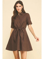 PINCH TIE FRONT BUTTONED DOWN MINI DRESS