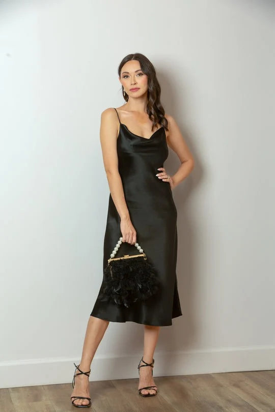 JESSIE LIU SATIN COWL NECK SLIP DRESS