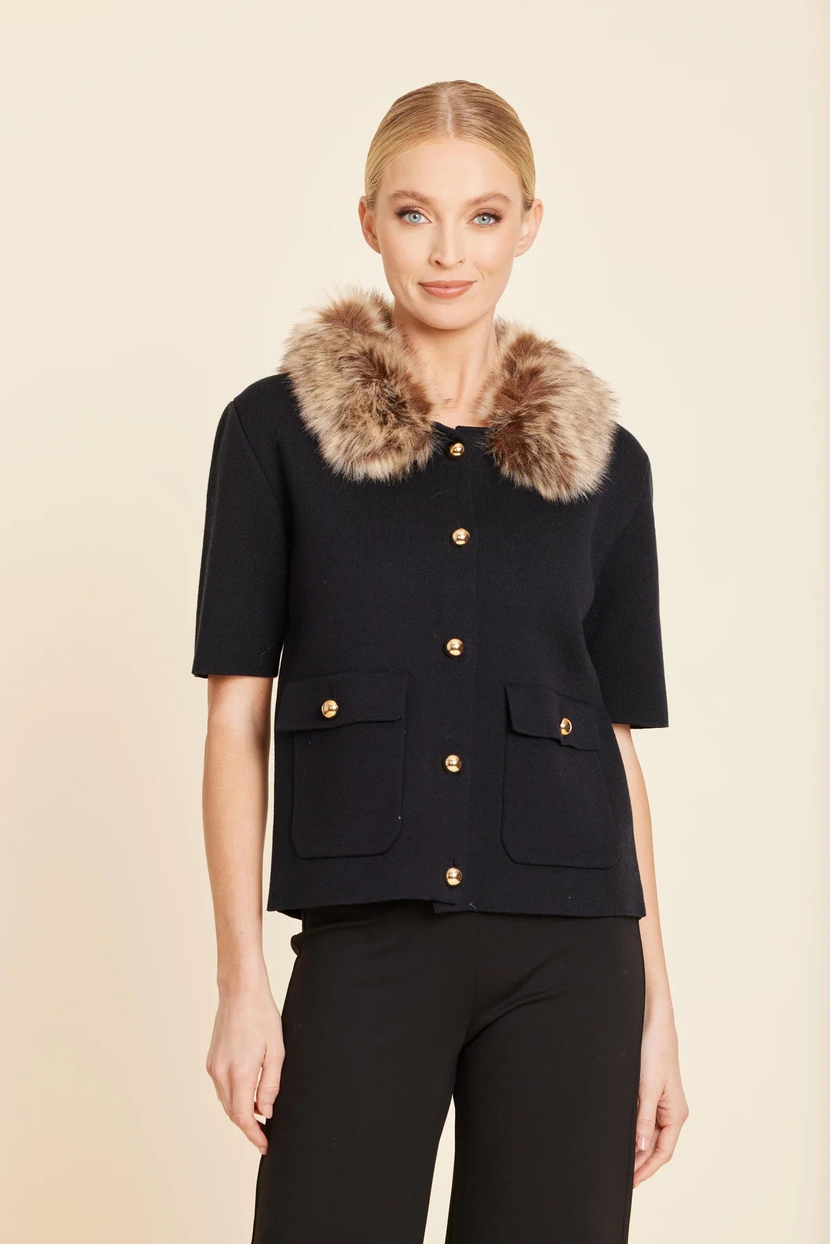 DOLCE CABO FAUX FUR TRIM CARDIGAN