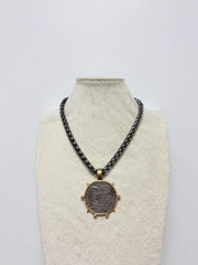 YOCHI THICK CHAIN STUDDED COIN NECKLACE