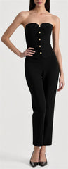 ALICE + OLIVIA KELCEY STRAPLESS BUTTON DOWN JUMPSUIT