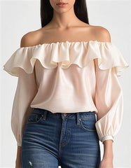 ALICE AND OLIVIA ALTA OFF THE SHOULDER RUFFLE BLOUSE