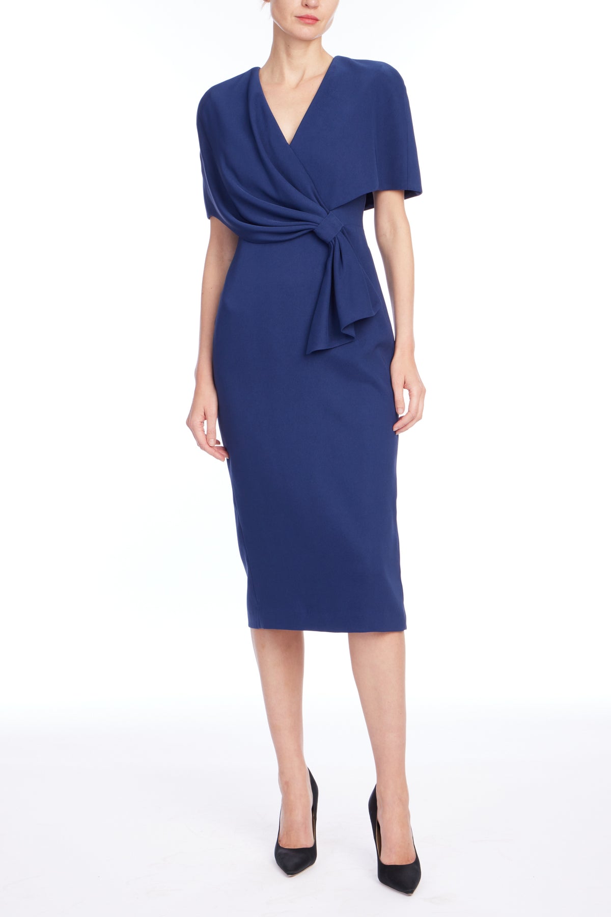 Badgley Mischka Wrap Shoulder Sheath Dress
